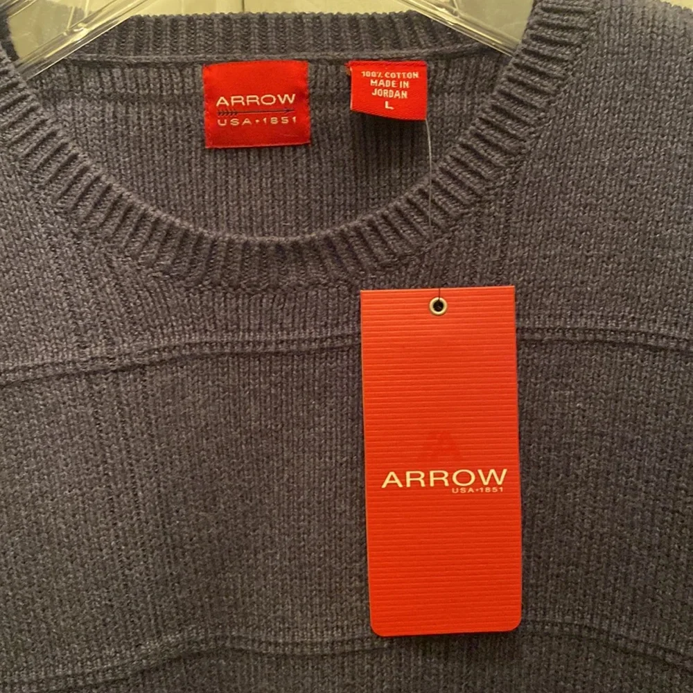 ARROW Mens Crew Neck Pullover Sweater Blue Window Pane Knit L Large NWT lcsr $50
